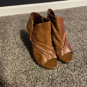 Women's Brown Peep-Toe Ankle Boots